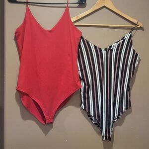 Set Of 2 Gaze Soft Red & Black Spaghetti Strap Bodysuits Sz M